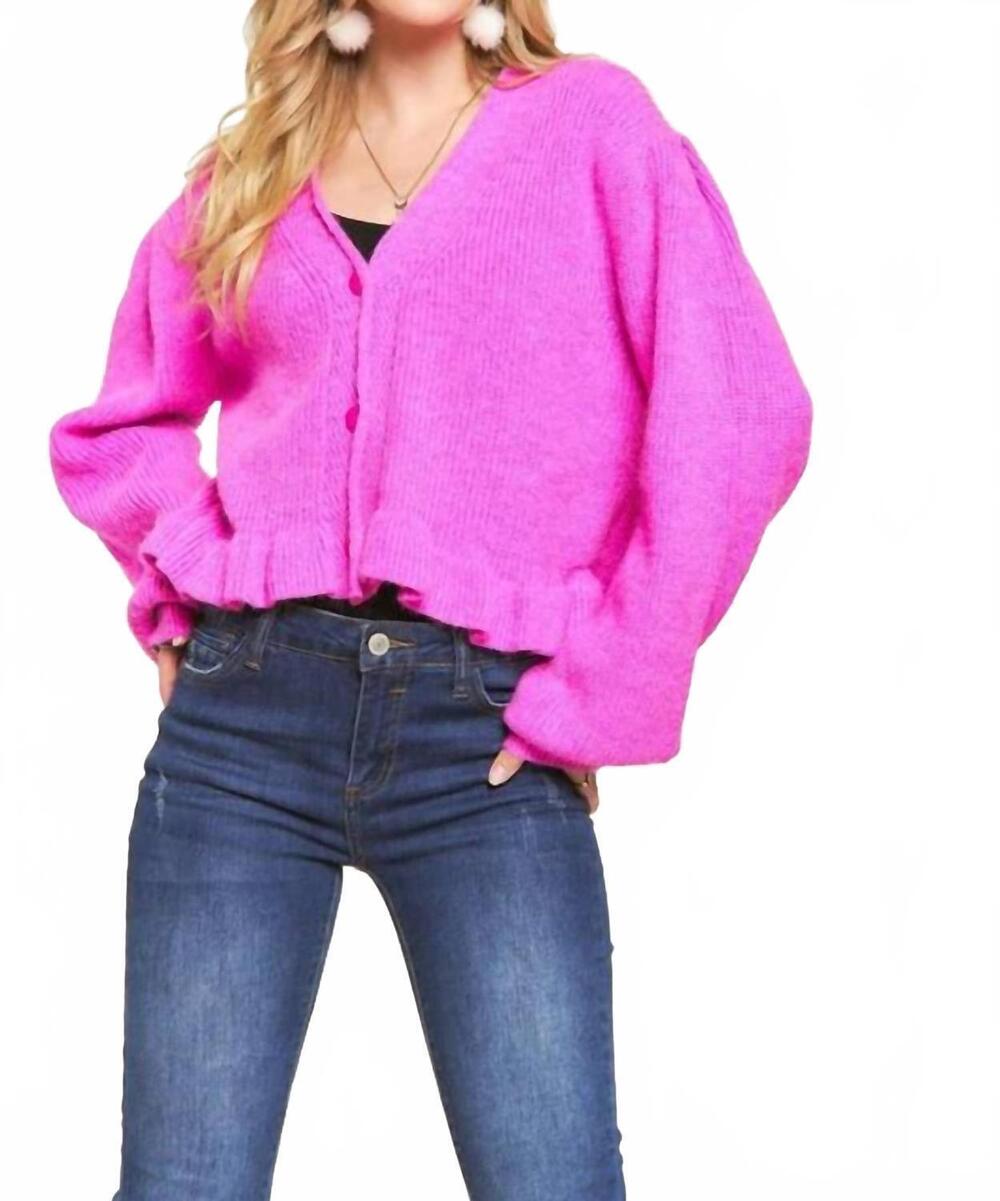 NEW ADORA puff sleeve button down sweater cardigan in pink
